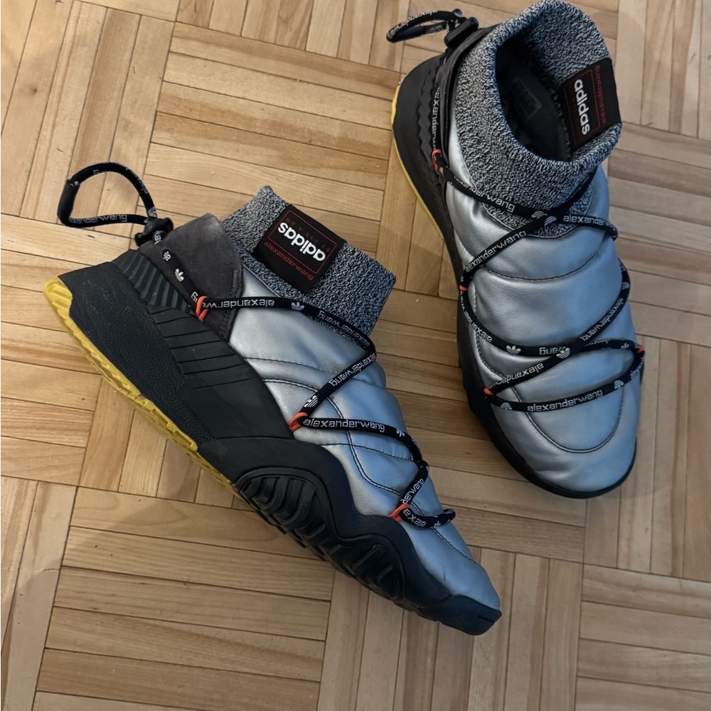 Adidas Silver and Black Sneakers with Yellow Soles Alexander Wang Puff